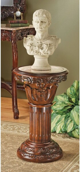 Imperial Marble Inlaid Wood Column For Displaying Artwork